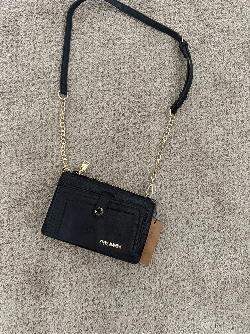 Steve Madden Black Crossbody Wallet with Gold Chain Accent